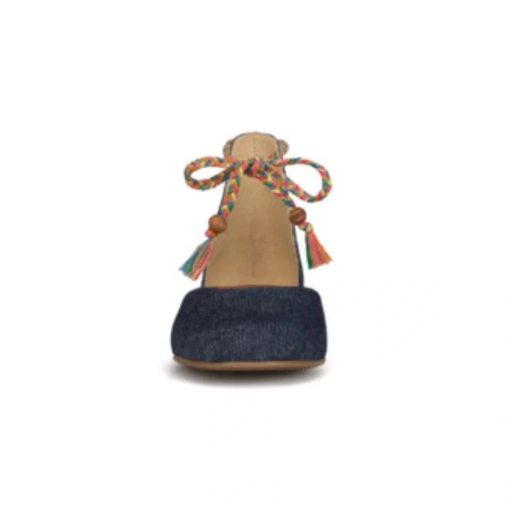 Women's Denim Ankle-Tie Flats